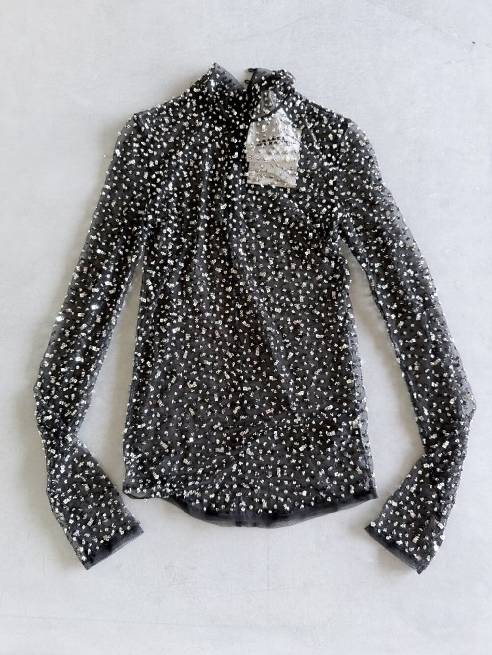 Isabel Marant Todiz Crystal Embellished Tulle Top Silver Black Size T1 US 4 NWT - Picture 7 of 12